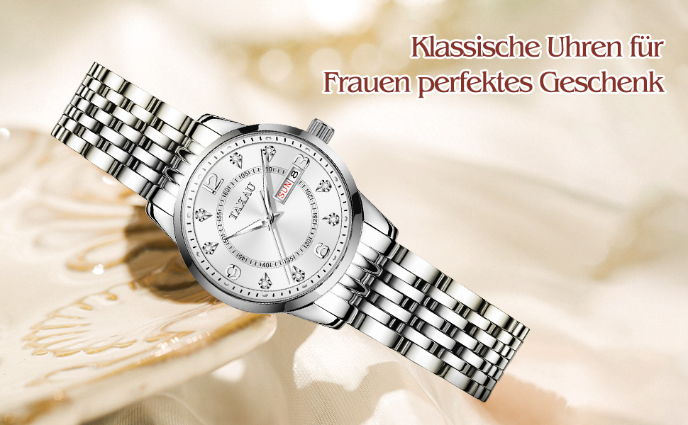 Жіночий годинник з арабськими цифрами, маленьке циферблат, Easy Read, з датою, з нержавіючої сталі, водостійкий, сріблястий браслет, біле циферблат (8102g)