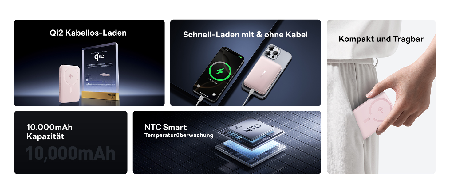 Power Bank Baseus EnerFill Qi2 MagSafe 10000mAh з PD 22.5W та бездротовою зарядкою 15W (Рожевий)