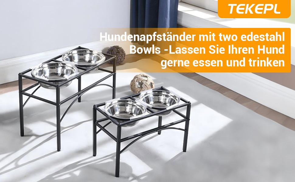 Підставка для мисок для собак маленьких, середніх та великих порід з 2 нержавіючих мисок, стабільна станція для годування, неслизька підставка для мисок для води та корму, годівниця для собак (S)