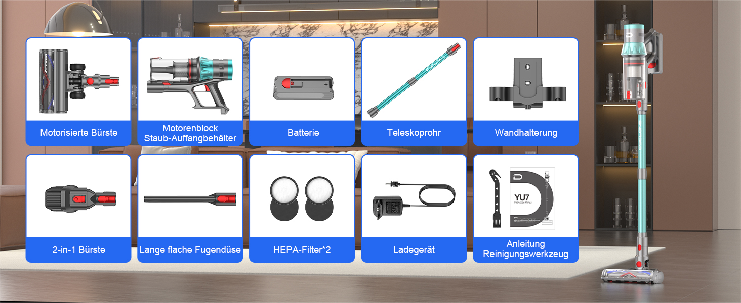 Бездротовий акумуляторний пилосос YU7 580W з потужністю всмоктування 47000Pa, час роботи до 70 хвилин, сенсорний екран, для килимів, шерсті тварин, твердих поверхонь