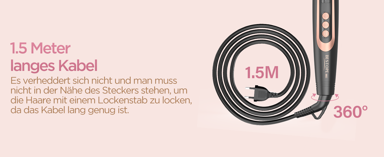 BESTOPE Lockenштаб 25 мм: мультитемпературний, для великих локонів, швидкий нагрів, прецизійне регулювання температури, з рукавичкою (рожеве золото)