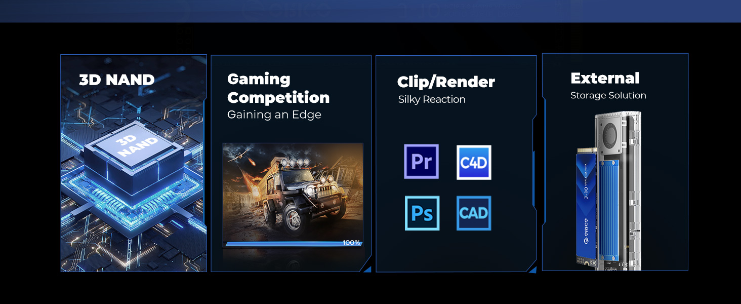 SSD Orico 1TB NVMe M.2 PCIe Gen3.0x4 - 3100 MB/s з кулером для ПК та відеомонтажу (J10)