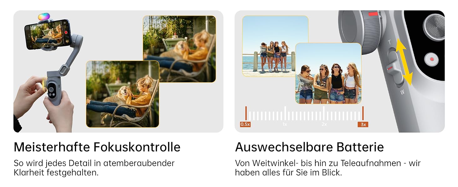 Стабілізатор для смартфона AOCHUAN 3-осьовий з RGB-підсвічуванням, для iPhone/Android, з функцією трекінгу обличчя, комплект Smart X Pro (Сірий)