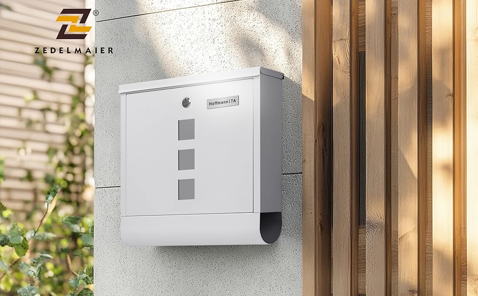 Поштовий ящик Zedelmaier XXL з нержавіючої сталі, індивідуальне гравіювання, 35x35 см, 4 ключі, для листів B5/C4, RAL 7016 Anthrazit