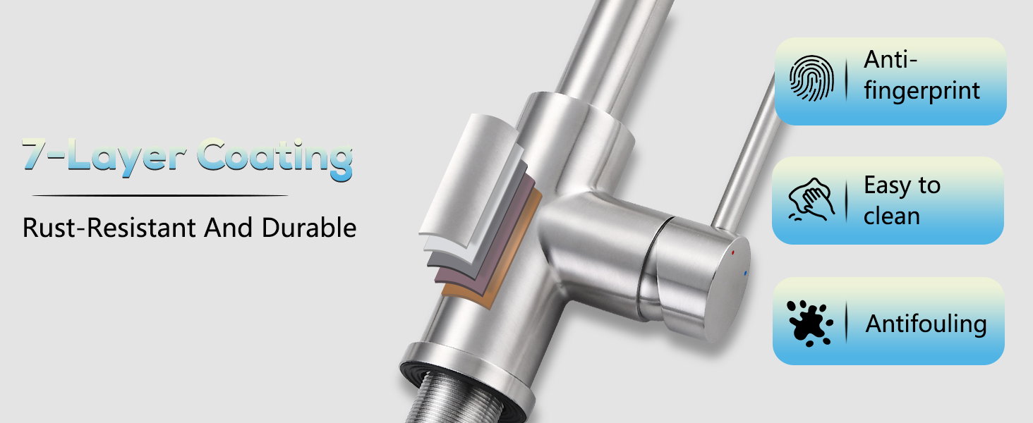 Кухонний змішувач висувний BONADE з душем, 360° поворот, змішувач для кухні з 2 струменями, з нержавіючої сталі, однорідний