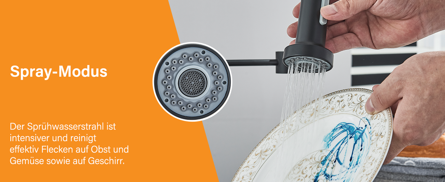 Кухвонний змішувач Hbronzeshower з висувною лійкою, 360° поворот, нержавіюча сталь, чорний