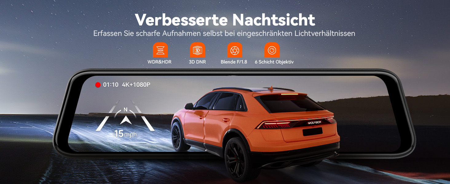 WOLFBOX G850 PRO: Дзеркало-відеореєстратор 4K з ADAS, BSD, WiFi, GPS, G-сенсором та камерою заднього виду