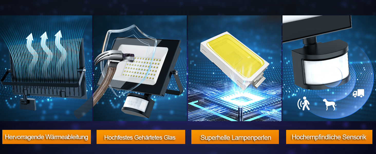 LED прожектори з датчиком руху та пультом, 150Вт, 6500K, IP66, для вулиці, двору, саду, гаража, 2 шт.