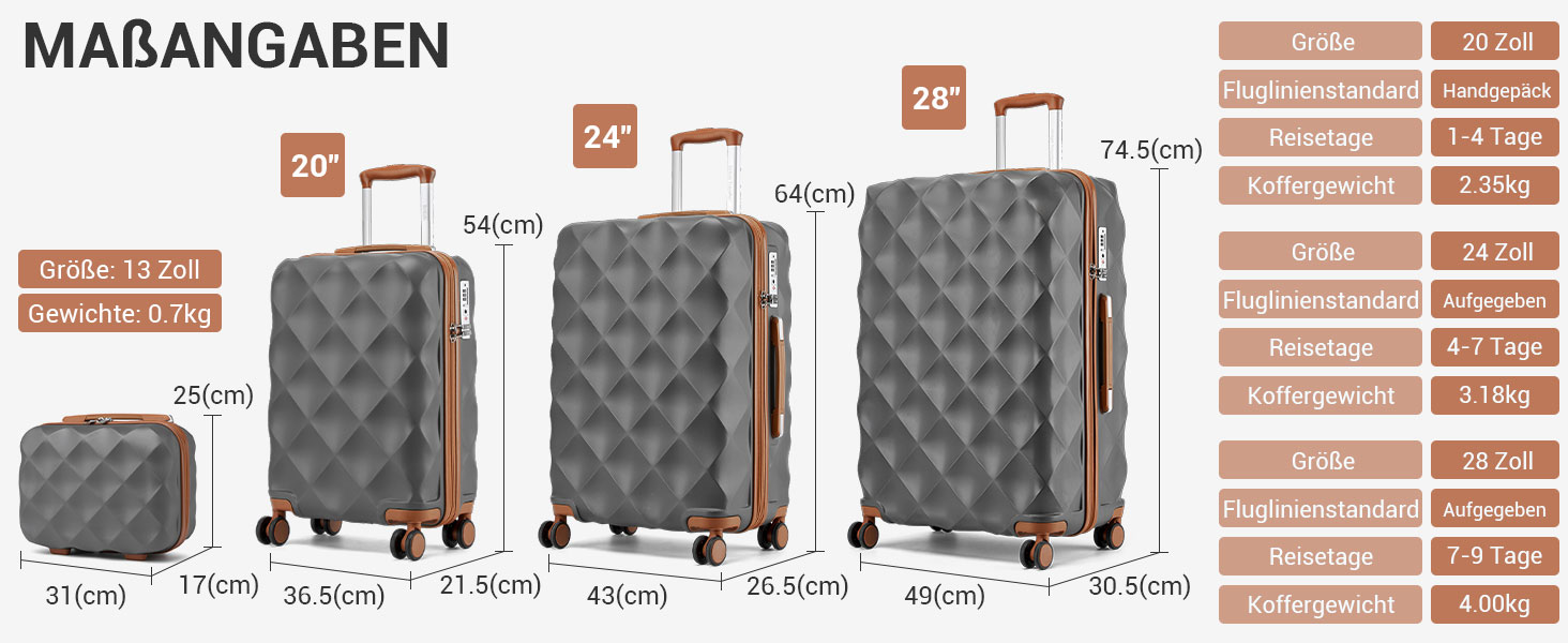 Чохол валіза British Traveller Hartschalenkoffer Groß, 74.5 x 49 x 30.5 см, сірий, з TSA-замком та 4 колесами для подорожей та бізнесу
