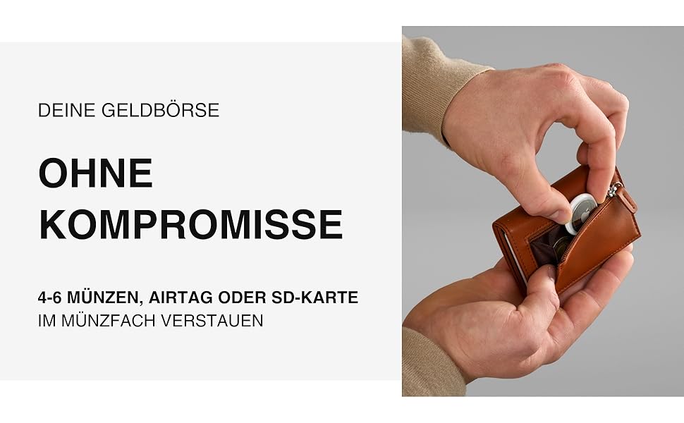 Чоловічий шкіряний гаманець Leder: тонкий, з відділенням для монет та RFID-захистом, вміщує 12 карт, колір коньяк