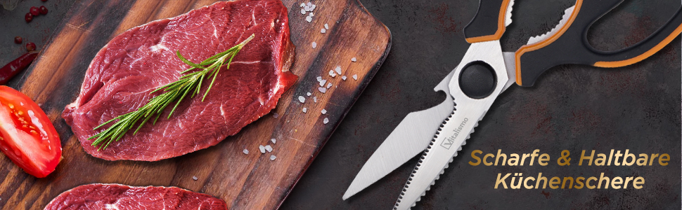 Універсальні кухонні ножиці 21 см з нержавіючої сталі, для риби, птиці, горіхів, з захистом леза, підходить для лівшів, можна мити в посудомийній машині