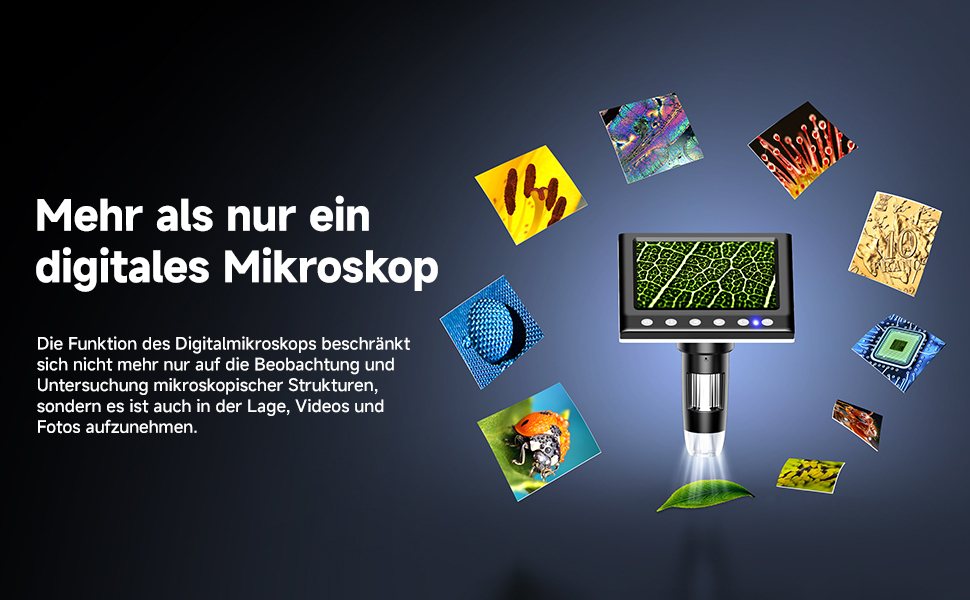 Цифровий мікроскоп Leipan LPM7 4.3' для дітей та дорослих, 1000x збільшення, IPS дисплей, 8 LED, USB-підключення до ПК (Windows/Mac), 32GB TF-карта, DM7-4.3' монетосвід