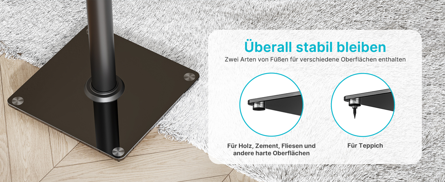 Підставка для акустики саундбару, універсальна, чорна, 76.5 см, 25 кг, з кабелеуправлінням та скляною основою (1 шт.)