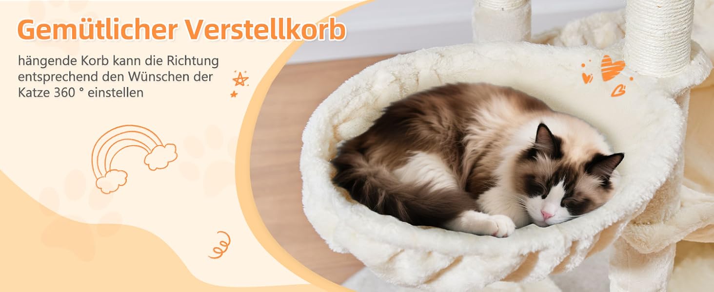 Дерев'яний кігтеточки Taoqimiao MS026W (Бежевий, 180 см) з 2 будиночками, гамаком та 8 кігтеточками