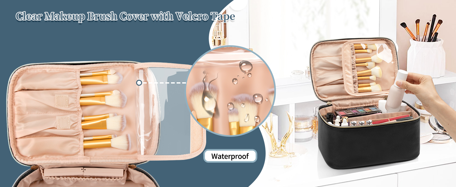 Косметичка для жінок, велика сумка для макіяжу, дорожня косметичка-вояж, косметична сумка для подорожей з ручкою та роздільниками, чорна