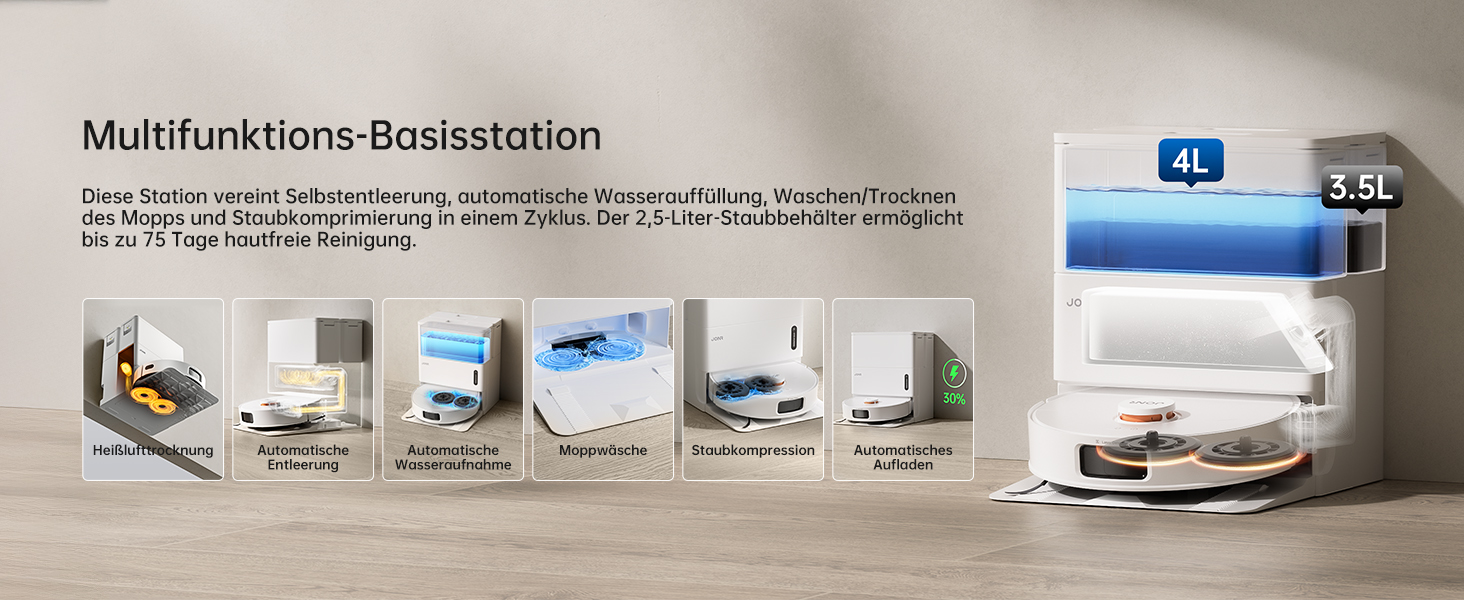 Робот-пилосос JONR T5 Pro Gen 2 з функцією миття, 15000Pa, сушка гарячим повітрям, антизаплутування, LiDAR-навігація, док-станція