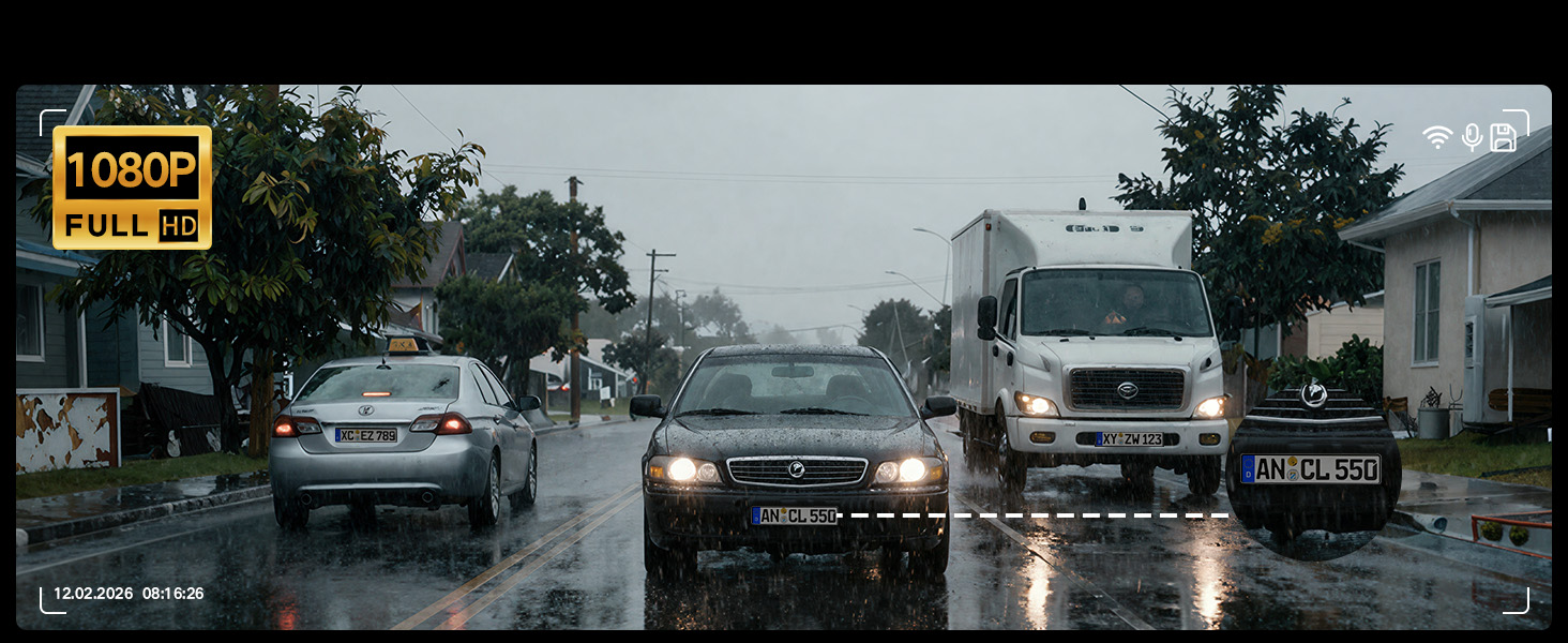 3-канальний автомобільний відеореєстратор 4K (передній, задній, салонний), 170° широкий кут, нічна зйомка, паркування 24/7, G-сенсор, WiFi 5.8 ГГц, SD-карта 64ГБ, чорний