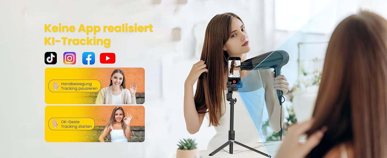 Стабілізатор для телефону AOCHUAN M2Pro Black з відстеженням обличчя, 4-в-1 RGB-підсвічування, 108 см, для iPhone та Android