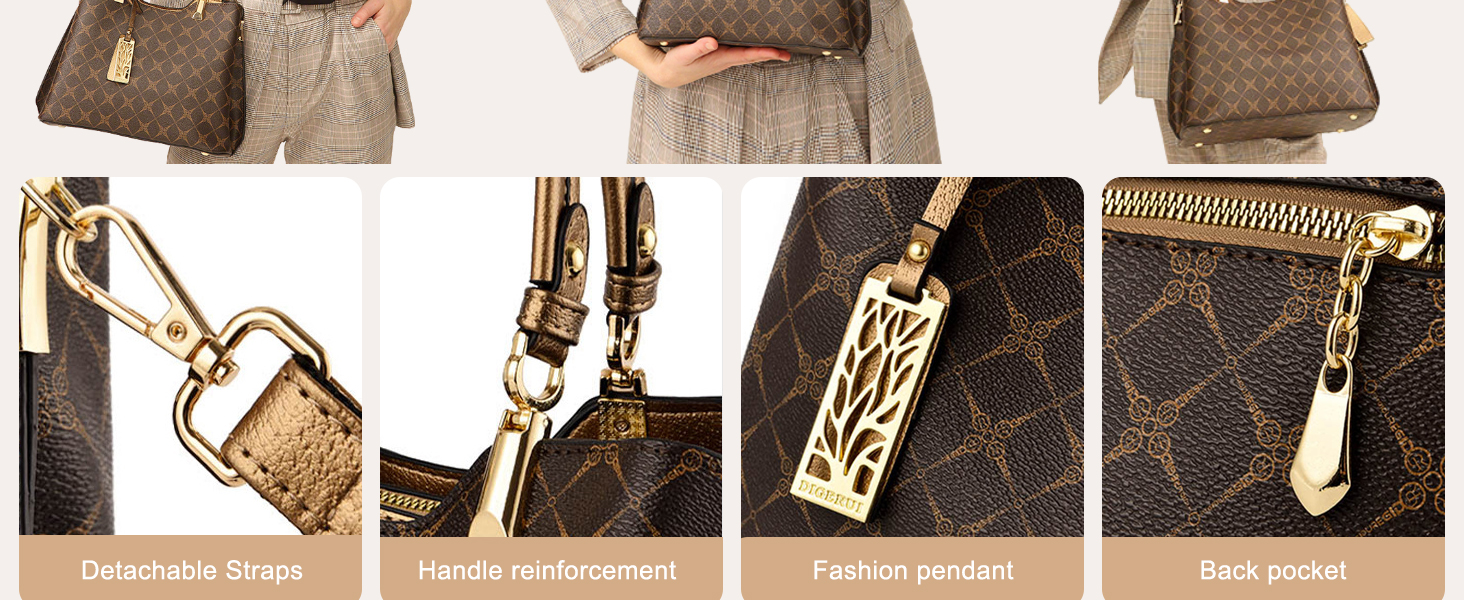 Сумка жіноча Nicole & Doris елегантна шопер середнього розміру з PU шкіри коричнева з брелоком