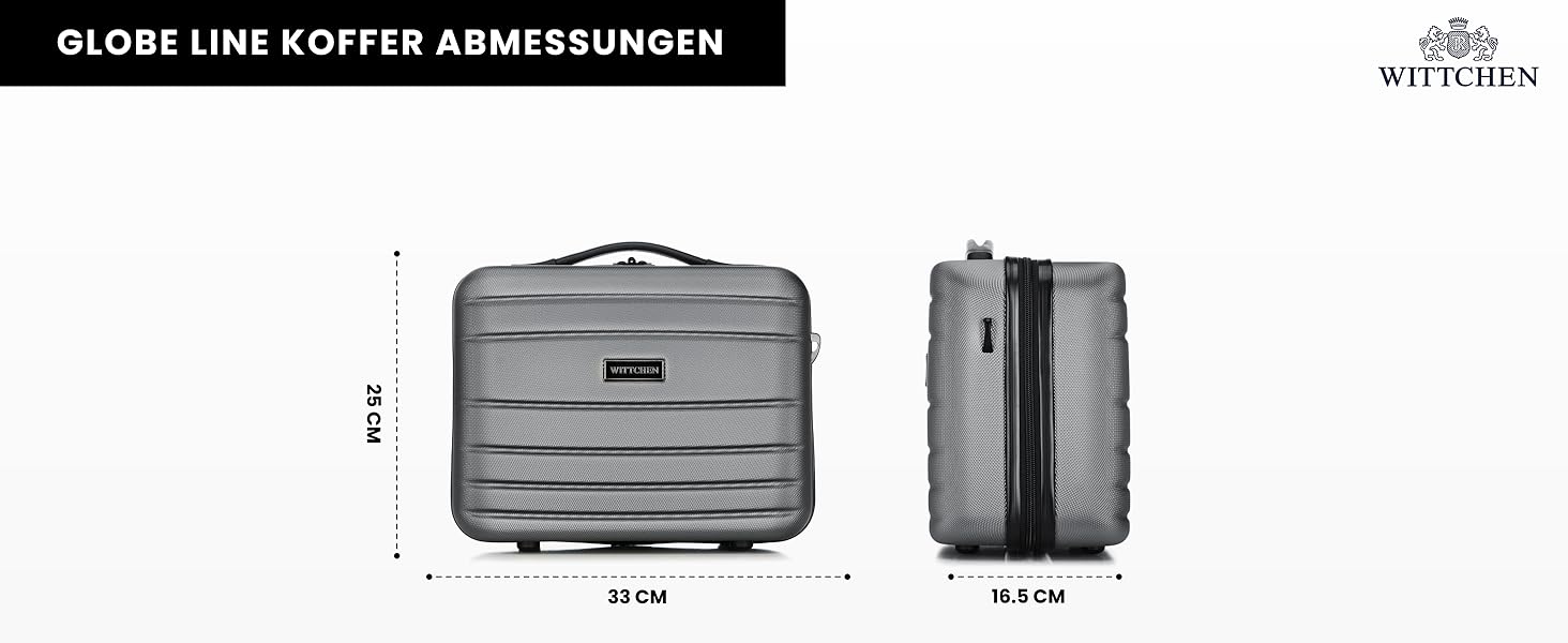 Валіза на колесах WITTCHEN Globe Line S з ABS-пластику, 4 колеса, кодовий замок, телескопічна ручка. Підходить для ручної поклажі Lufthansa, Eurowings, Ryanair, Condor, Discover Airlines. Колір: сірий.