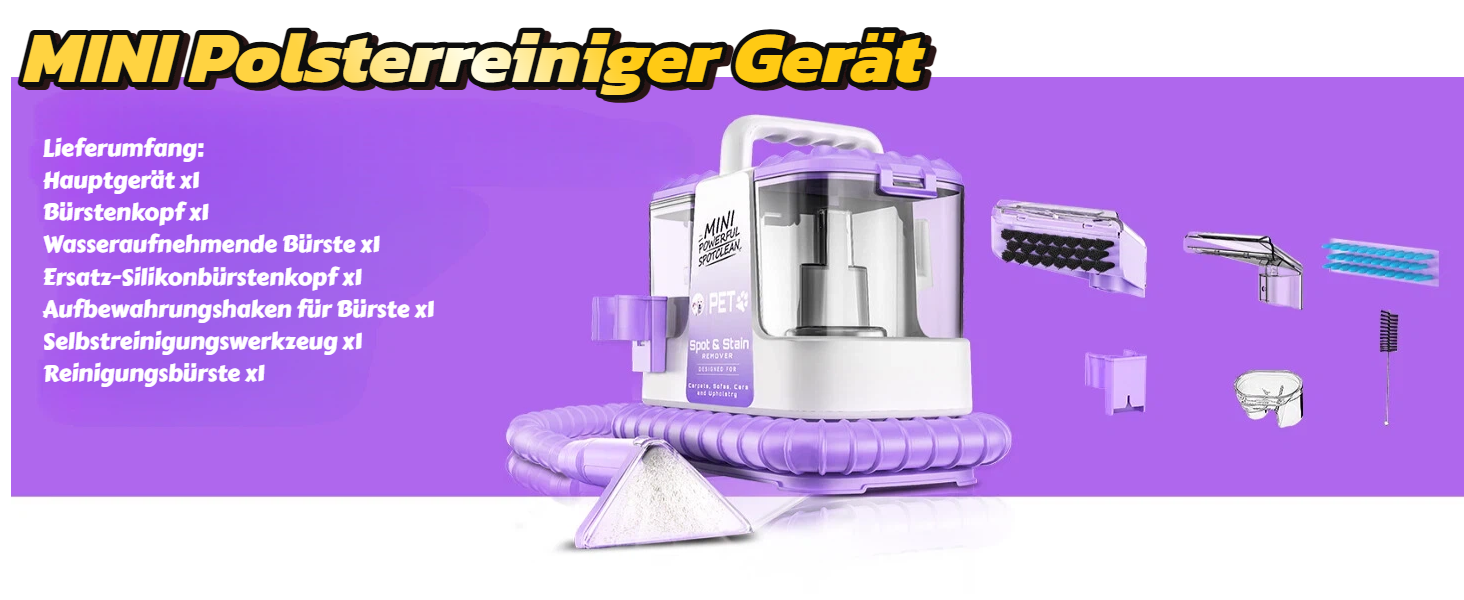 Пилосос для чищення м'яких меблів Polsterreiniger 500W 18КПа з функцією самоочищення, фіолетовий - для килимів, диванів, авто