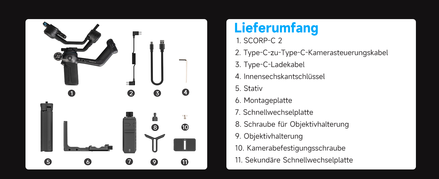 FeiyuTech SCORP-C2 Gimbal: Стабілізатор з AI-трекінгом 4.0, до 3.5 кг, 14 годин роботи, для Vlog, YouTube, фото та відео