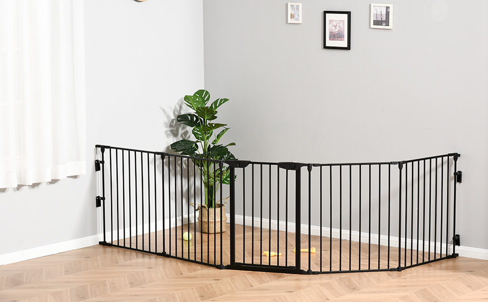 PawHut вольєр для цуценят 2-в-1, розкладний, 300x74.5 см, метал, чорний