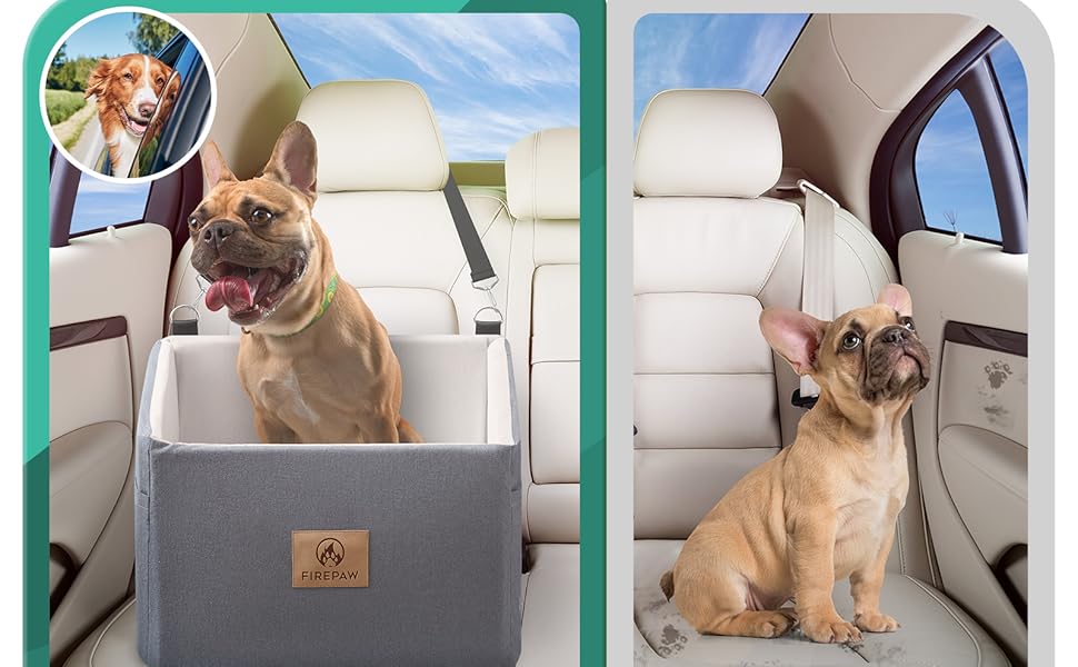 Автокрісло для собак, сіре, велике/маленьке, з підняттям та кишенями для зберігання. Підходить для собак до 25 кг або 2 цуценят. Знімне та пральне.