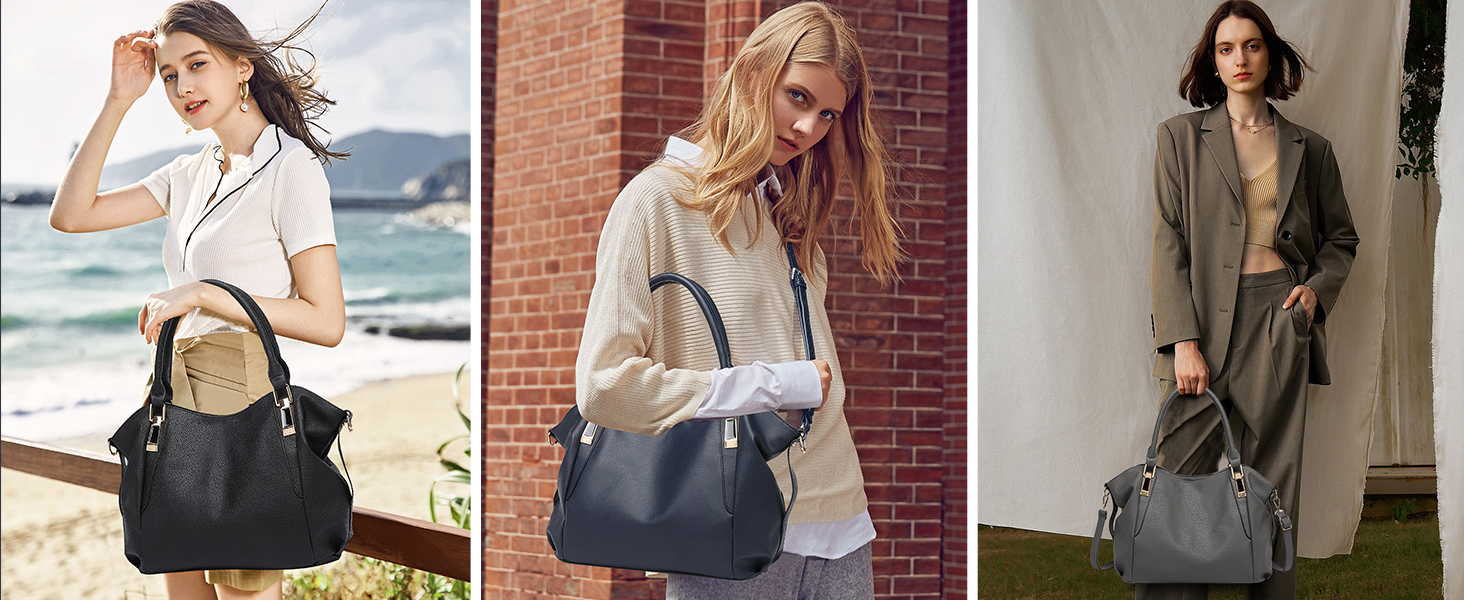 Сумка жіноча Miss Lulu велика шопер-тоут з м'якої PU шкіри бежевого кольору, сумка через плече середнього розміру