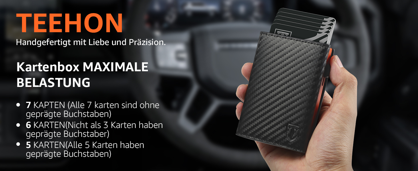 Чоловічий гаманець з RFID-захистом – портмоне з карбонової шкіри, 8 відділень для карток, віконце для ID, монетниця, кишеня для грошей, з подарунковою коробкою, чорно-помаранчевий