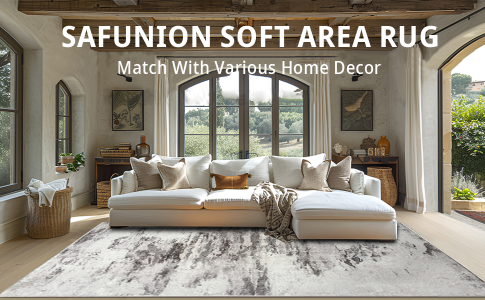 Килим Safunion для вітальні: великий сучасний абстрактний килим з коротким ворсом, м'який килим для спальні (абстрактний, слонова кістка/багатобарвний, 80 x 120 см)