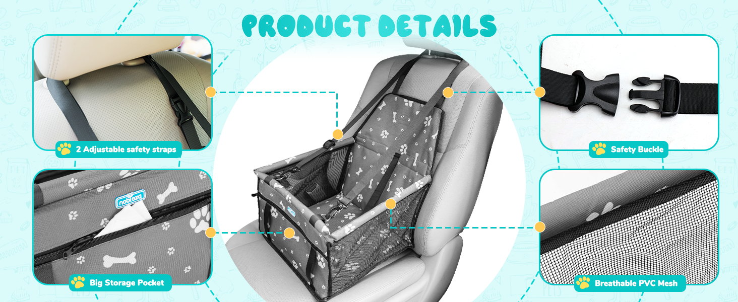 Nobleza Автомобільний крісло-переноска для собак та котів, сірий, 40x34x25 см, складна, миється