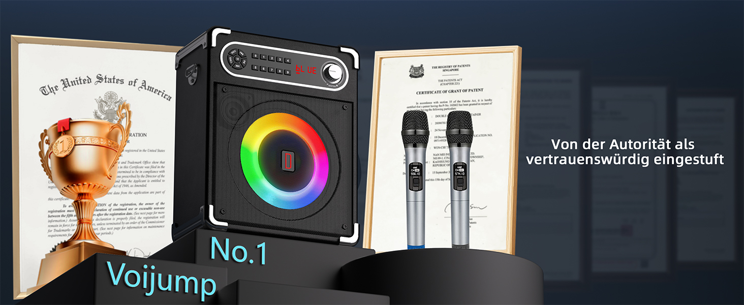 Караоке-система з 2 бездротовими мікрофонами, Bluetooth 5.3, LED-підсвітка, регулятор басів/високих, пульт ДК, FM/AUX/USB/TF, чорний