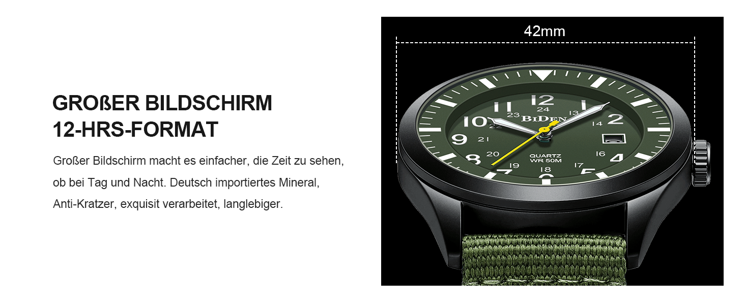 HANPOSH Годинник чоловічий військовий тактичний з датою, водонепроникний 3ATM, кварцовий, з індикатором 12/24 годин (зелений/чорний/зелений)