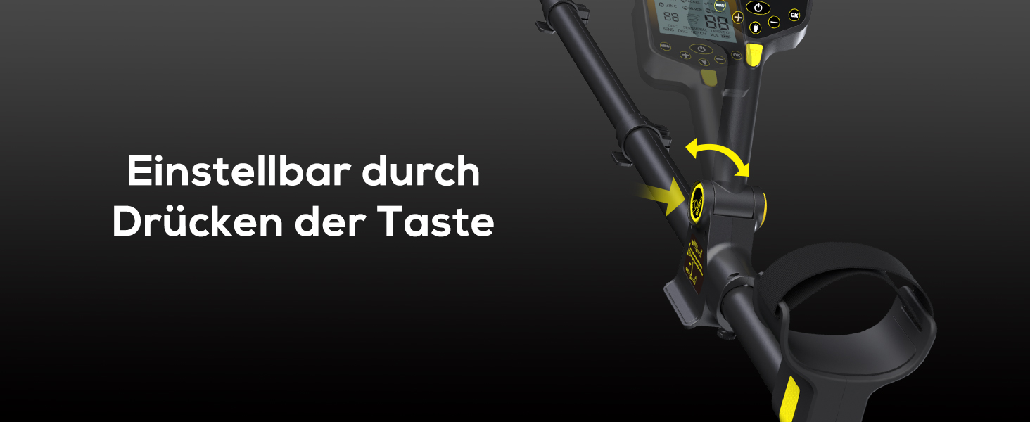 Металодетектор професійний для дорослих та дітей – водонепроникний, з LCD-дисплеєм та спіральною котушкою 25 см, бездротовий, складної конструкції, з акумулятором 2000mAh – високоточний, жовтий