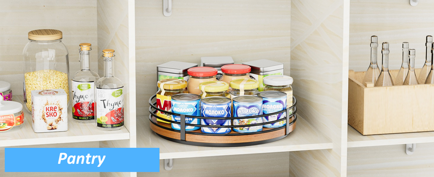 Wooden Lazy Susan Turntable Organizer, round, for cabinet, kitchen, countertop, pantry, dining table, bathroom, cafe, bar, spice storage, home decor