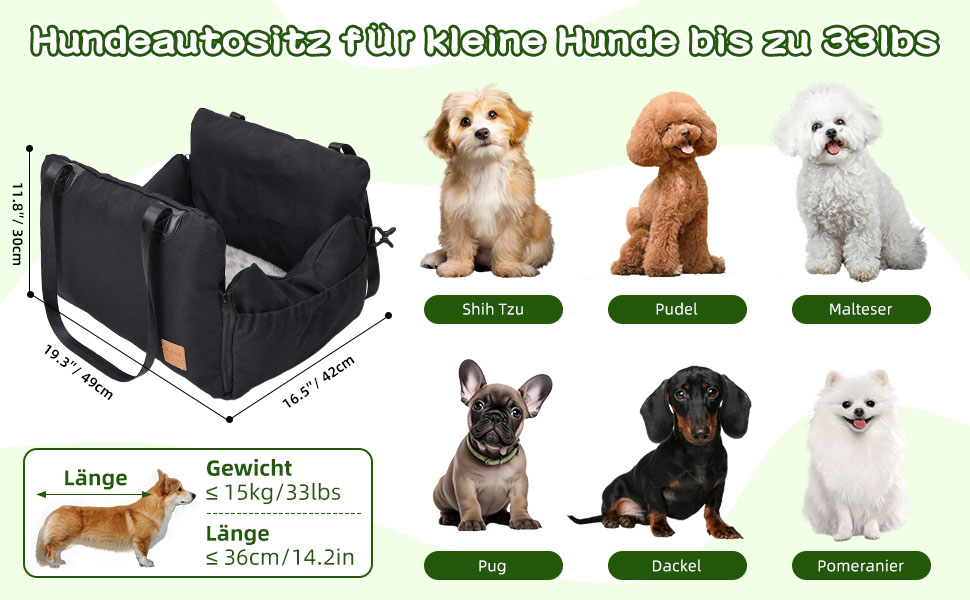 Автомобільний собачий сидіння для маленьких собак до 15 кг, чорний, знімний Airbag, знімний, миючий, Oxford тканина