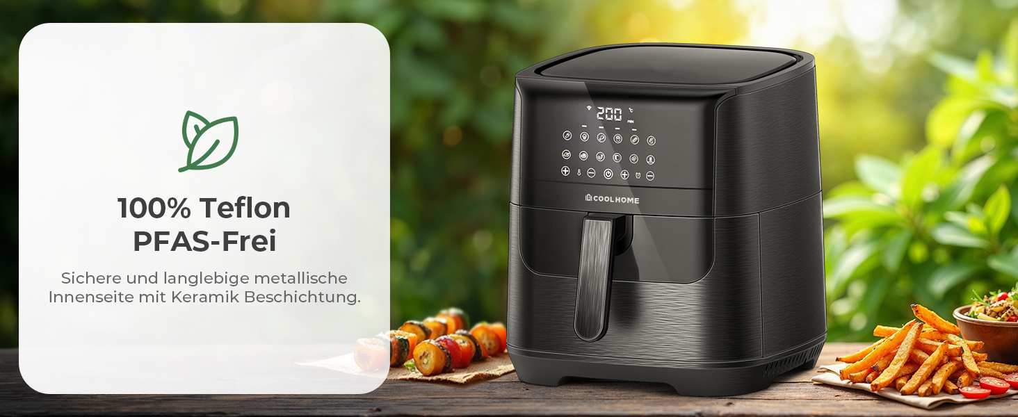 Фритюрниця CoolHome AF23 XXL Deluxe, 6,5 л, з керамічним покриттям, чорна