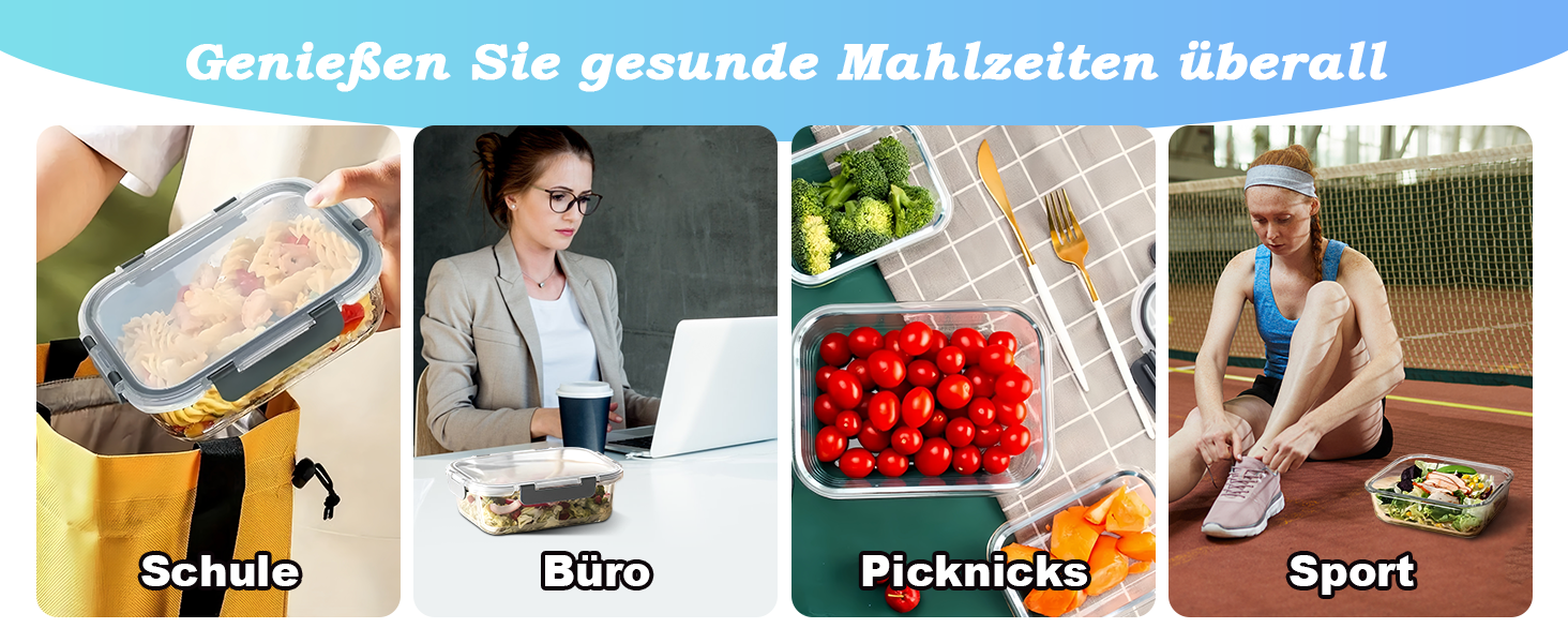 Набір скляних контейнерів для зберігання (20 шт.) Borosilikatglas: 5 x 1040 мл та 5 x 370 мл - для мікрохвильовки, приготування їжі, духовки, витокозахисні