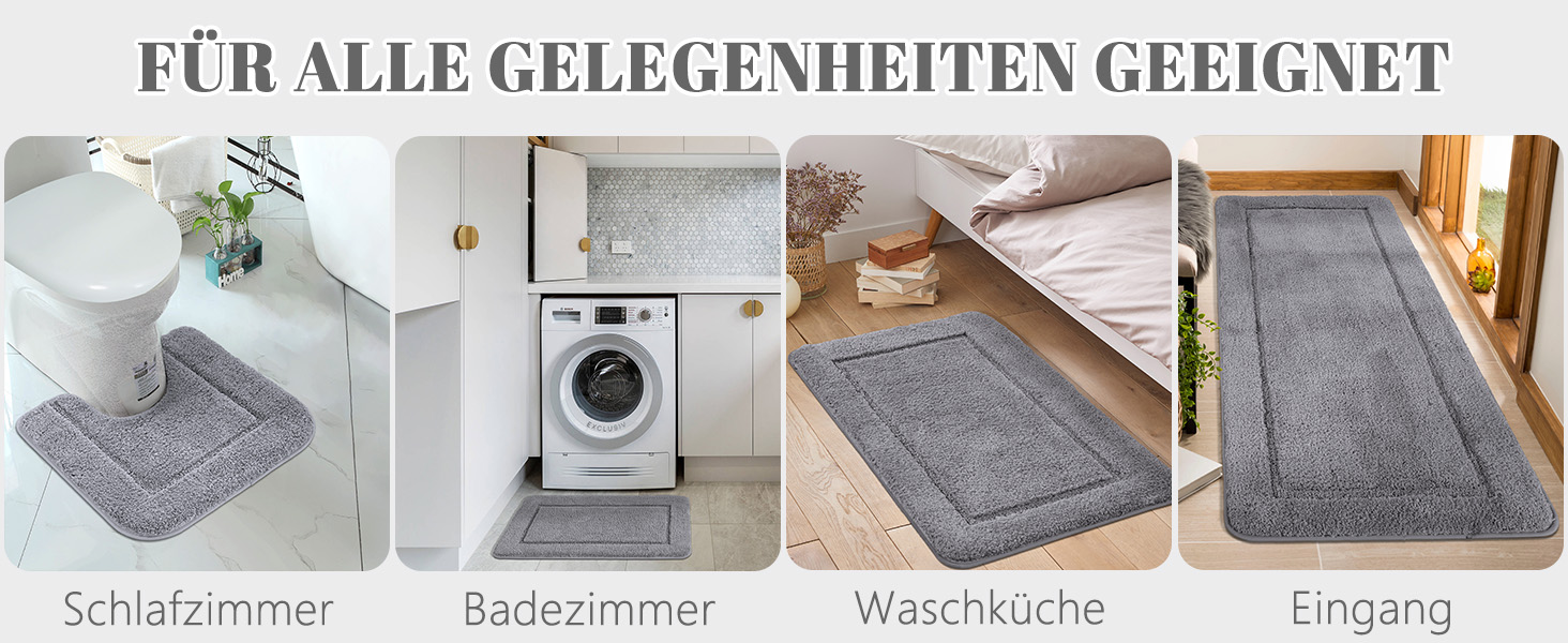 Набір килимків для ванної кімнати SOANNY (2 шт.), мікрофібра, антиковзаючі, швидковисихаючі, сірий. Розміри: 53x86 см та 50x50 см