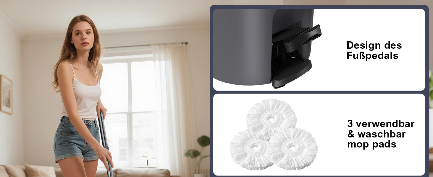 Набір для миття підлоги Masthome: відро, моп з функцією віджиму, 3 мікрофібрових насадки, для всіх типів підлоги