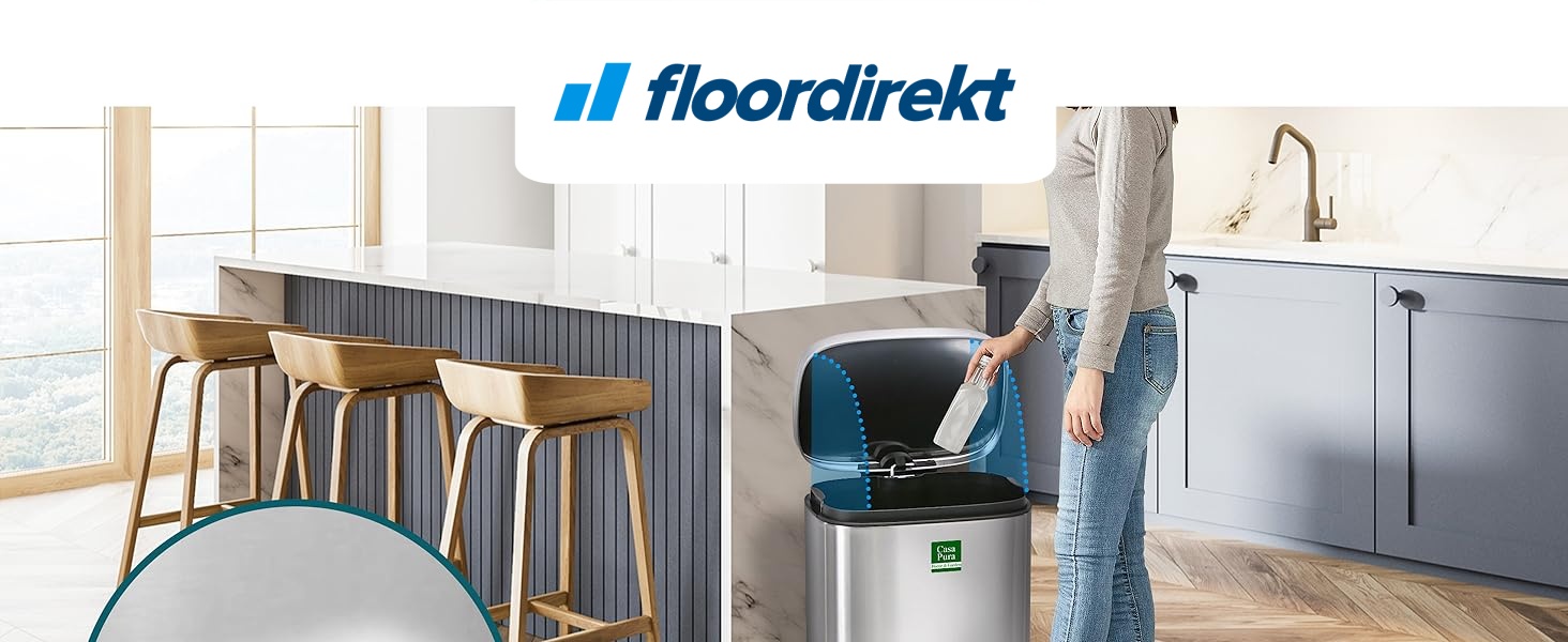 Сміттєвий відер Floordirekt Dustin 30л для кухні, педальний смітник з системою плавного закриття та вийманим внутрішнім відром