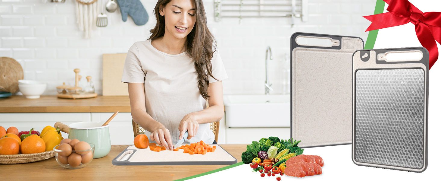 Ніжне велике обрізне дошка XIAPIA з нержавіючої сталі 304 та пластику з точилкою для ножів, 44x30x2,6 см, з соковидавом та лінійкою, антибактеріальне, без BPA