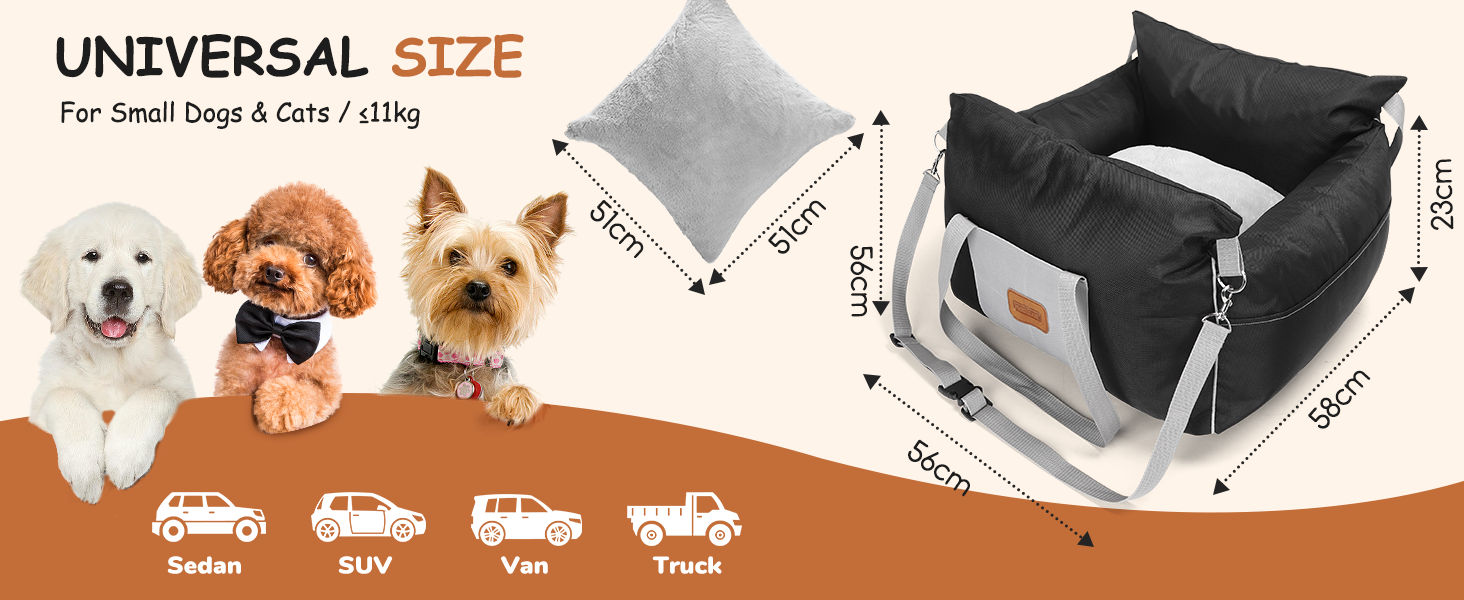 Автокрісло для собак Nobleza - зручне та практичне автоліжко для маленьких собак, 58x56x33 см, Oxford, всі сезони