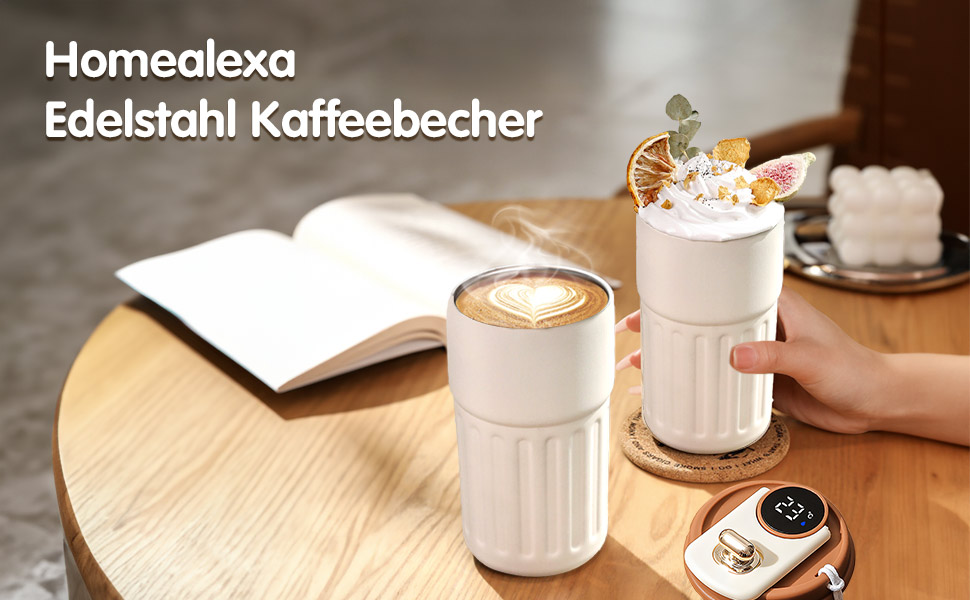 Термокружка для кави HomeAlexa з цифровим дисплеєм, 410 мл, нержавіюча сталь 316, ізольована, з кришкою, для подорожей