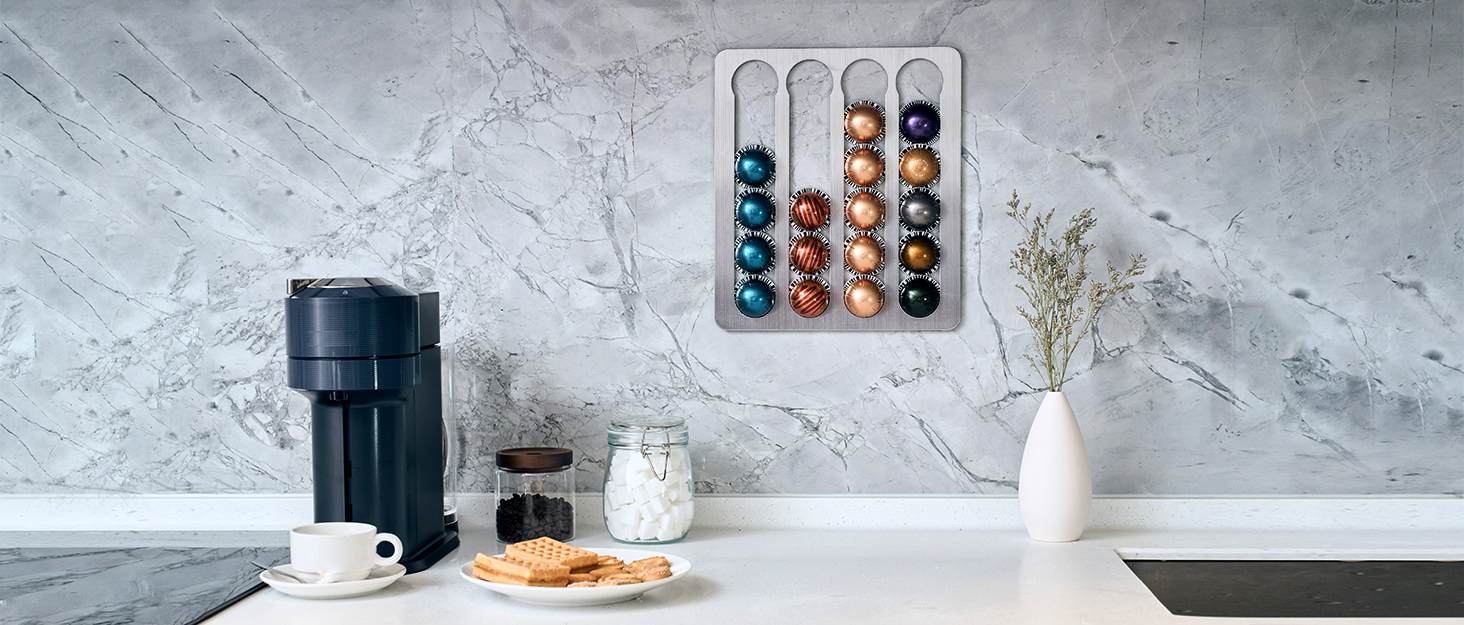 Тримач-органайзер для капсул Nespresso Original з нержавіючої сталі на 40 шт, поворотний самоклейний диспенсер для кухні (40.6 x 21.8 см)