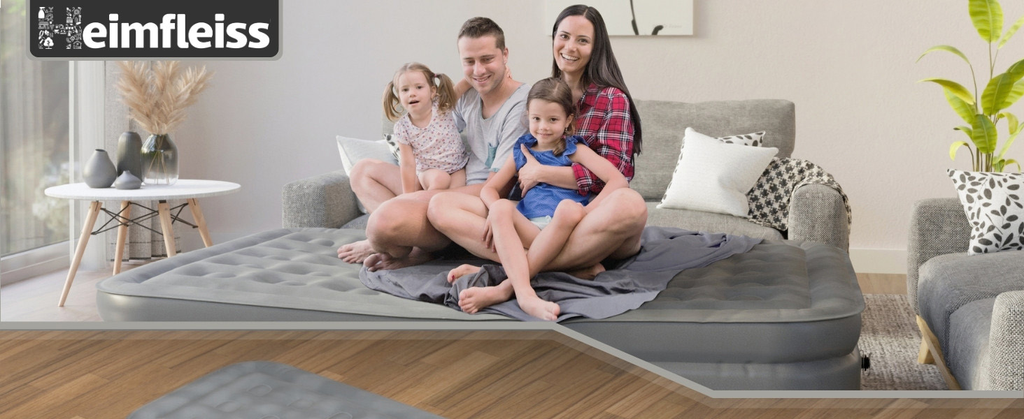 Надувний матрац Heimfleiss® для 1 особи | Преміум самонадувний матрац 100x200 см | Швидко надувний матрац для гостей та подорожей | Самостійно надувний кемпінговий матрац + насос сірого кольору