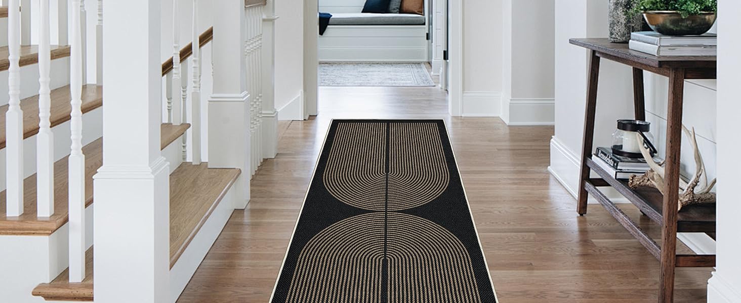 Килимок-лаунфер для підлоги 80x200 см з джуту, чорний/натуральний, для кухні, коридору, спальні, балкону