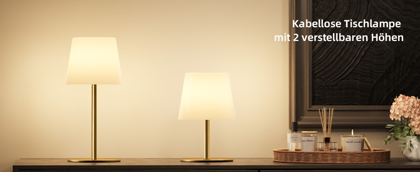 Настільна LED лампа EZVALO бездротова, 2 шт., IP65, 4500mAh, USB-C, диммер сенсорний, 3 режими світла, золота. Лампа для кемпінгу, спальні та столу.