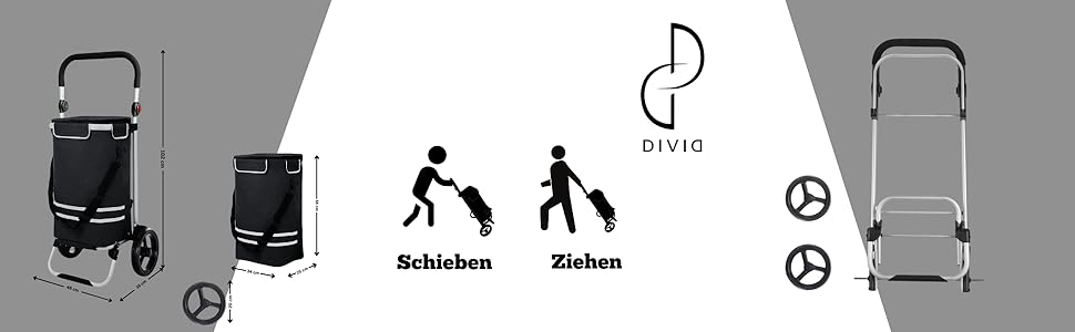 DIVID® Коляска для покупок зі складною візком, 56 л об'єм, до 50 кг вантажопідйомність, складна, сумка через плече та відділення для охолодження, складаний візок для покупок (Червоний)